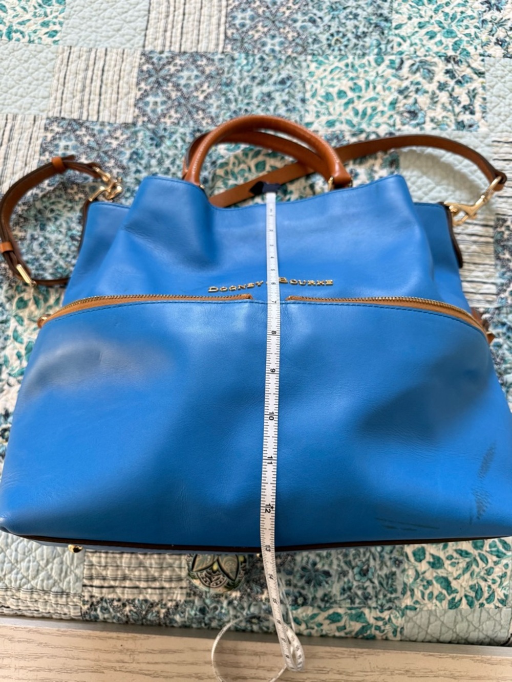 Dooney & Bourke Blue Leather Tote with Brown Trim - Picture 14 of 16